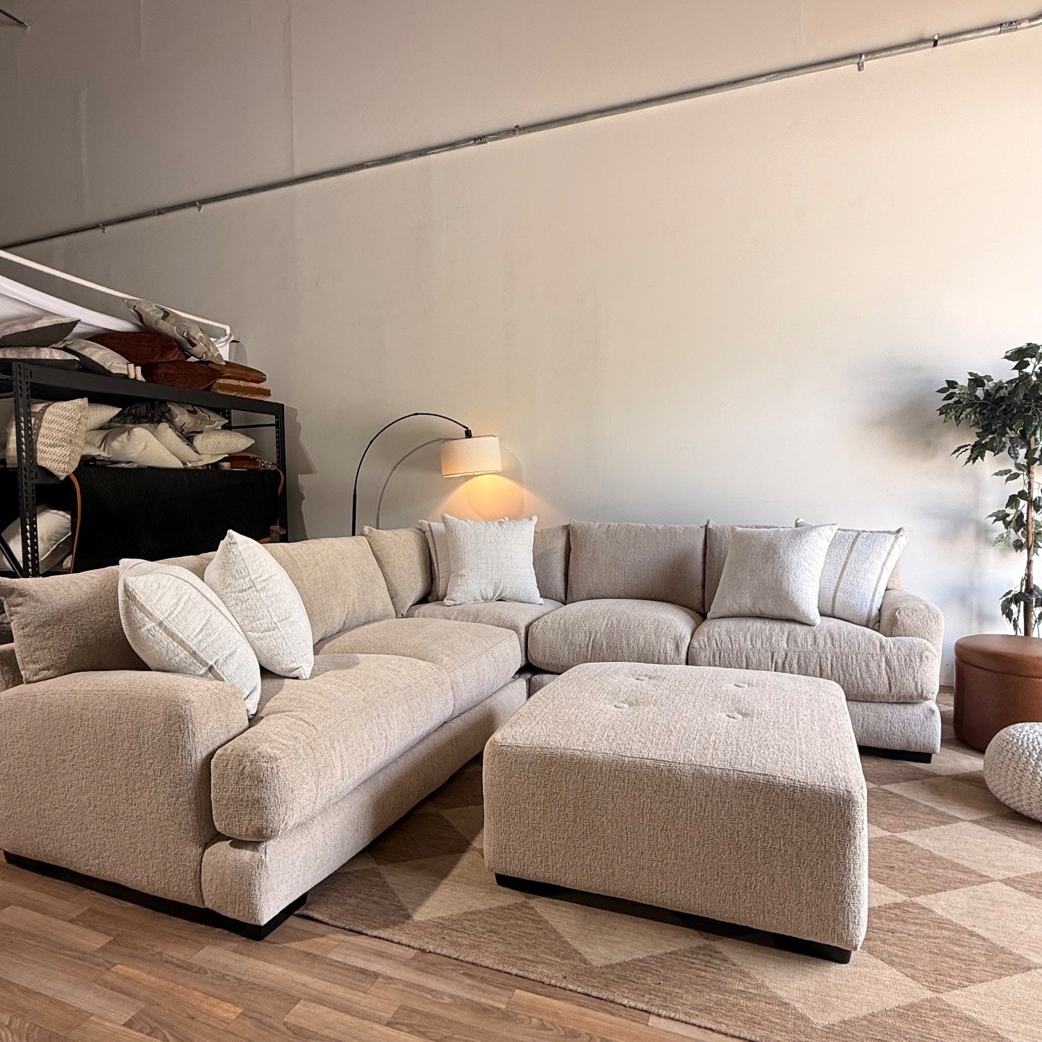 Parker Corner Sectional + Ottoman in Beige — Kindred Couches