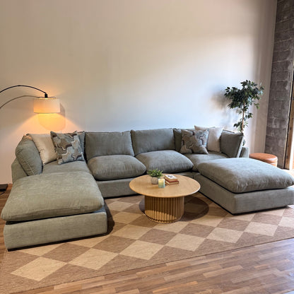 Mesa Double Chaise Sectional in Sage Green Chenille
