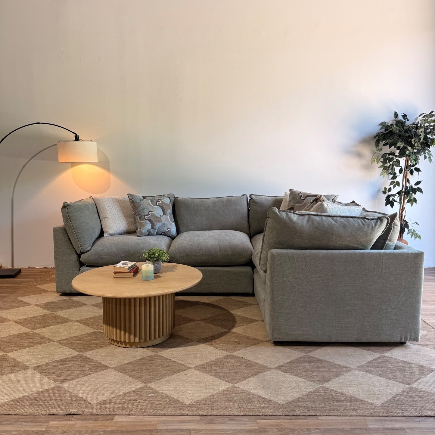 Mesa L-Shape Enclosed Sectional in Sage Green Chenille