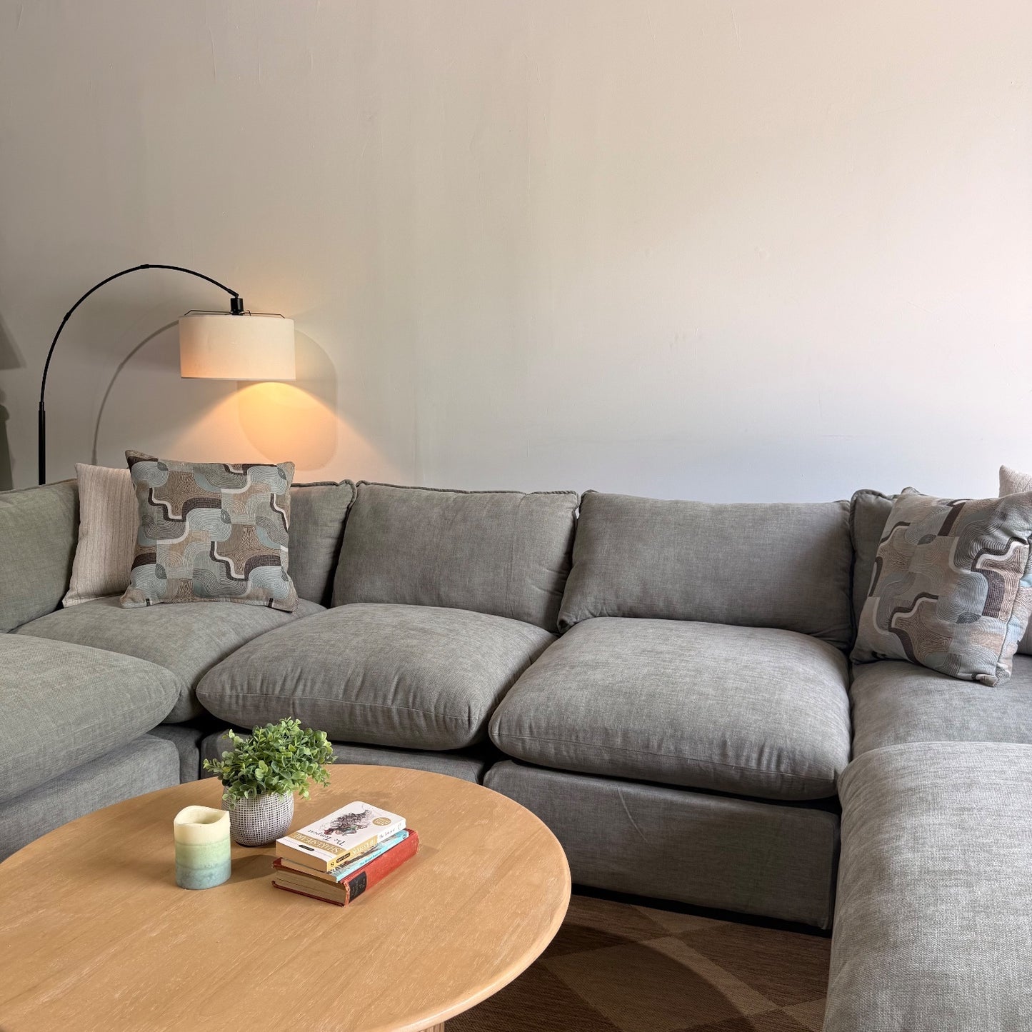 Mesa Grand Corner Sectional + Ottoman in Sage Green Chenille