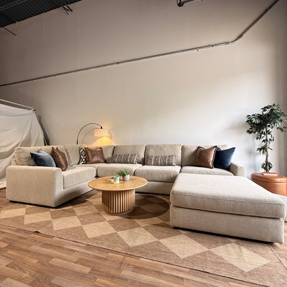 Oak U-Shape Enclosed in Beige Performance Fabric