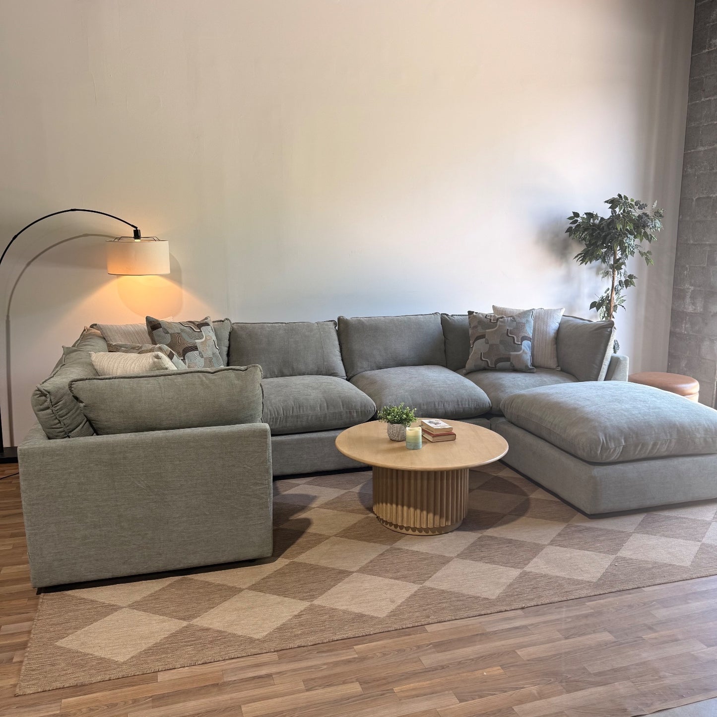 Mesa U-Shape Enclosed Sectional in Sage Green Chenille