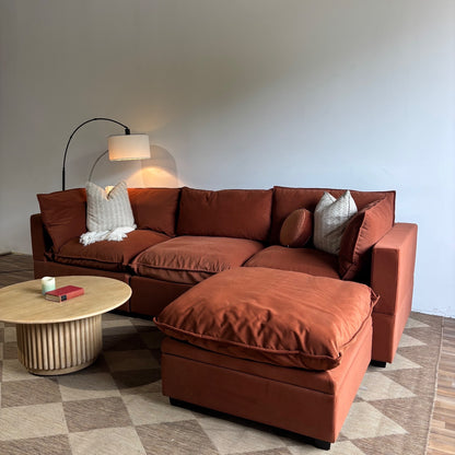 Albany Park Kova Modular Sofa + Storage Ottoman in Rust Performance Velvet