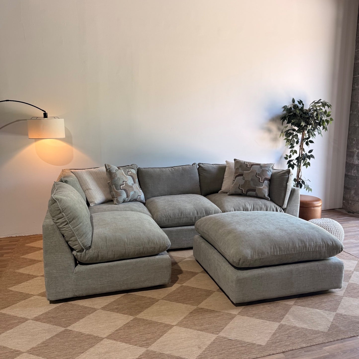 Mesa L-Shape Sectional + Ottoman in Sage Green Chenille
