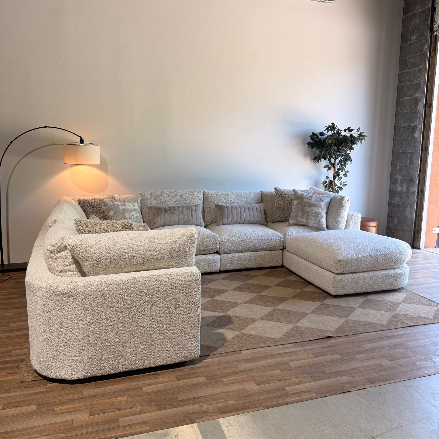 Georgia Grand Corner Sectional + Ottoman in Cream Boucle