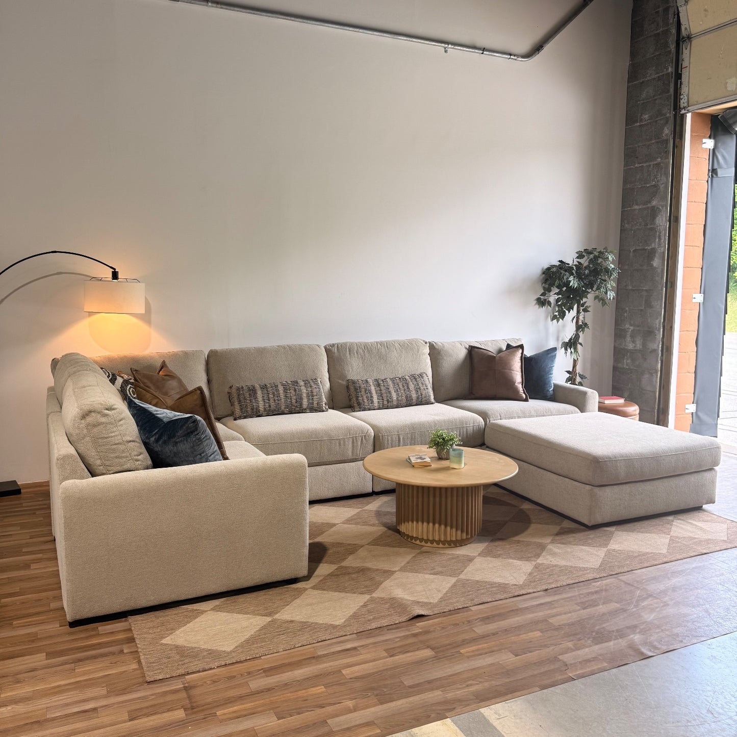 Oak U-Shape Enclosed in Beige Performance Fabric