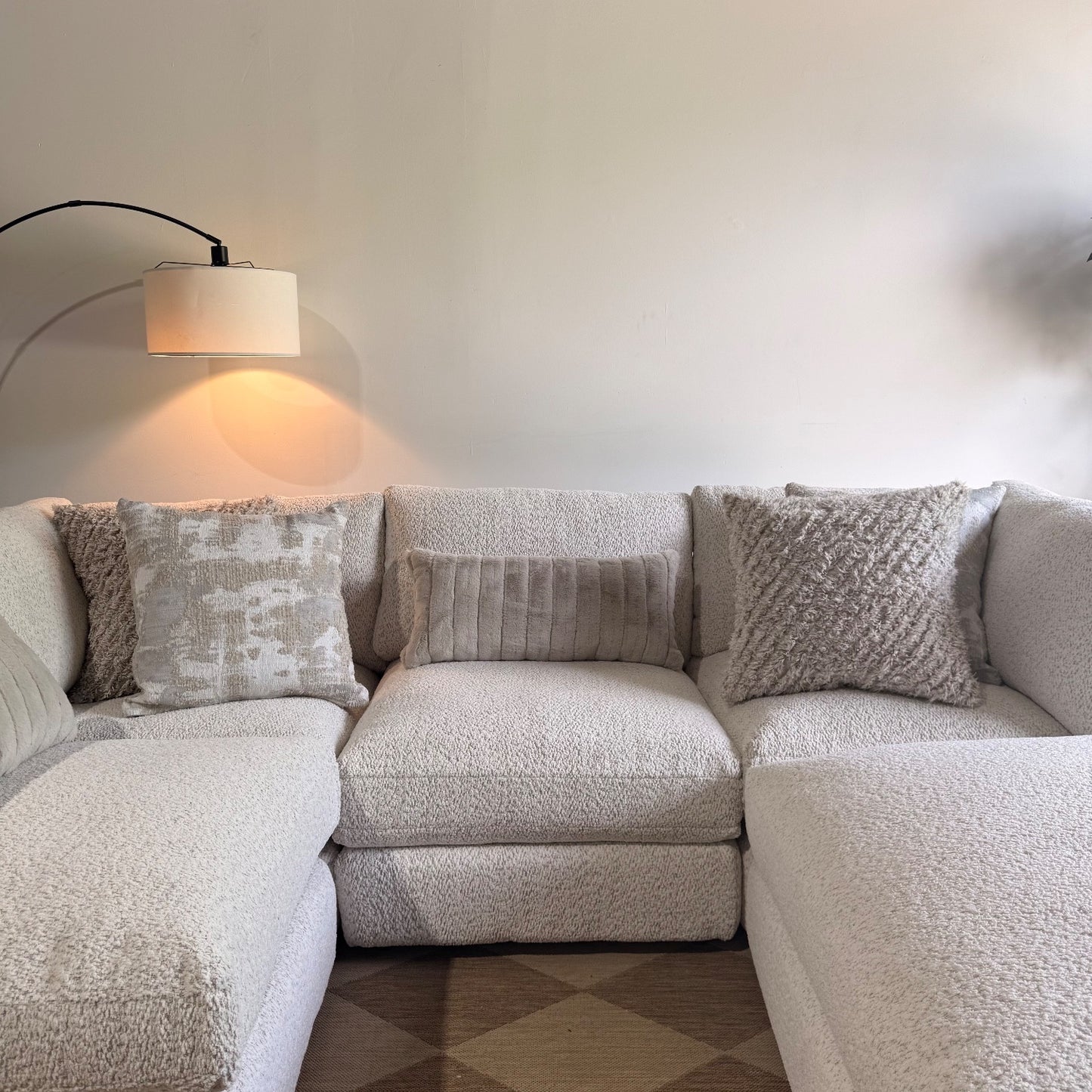 Georgia L-Shape Sectional + Ottoman in Cream Boucle