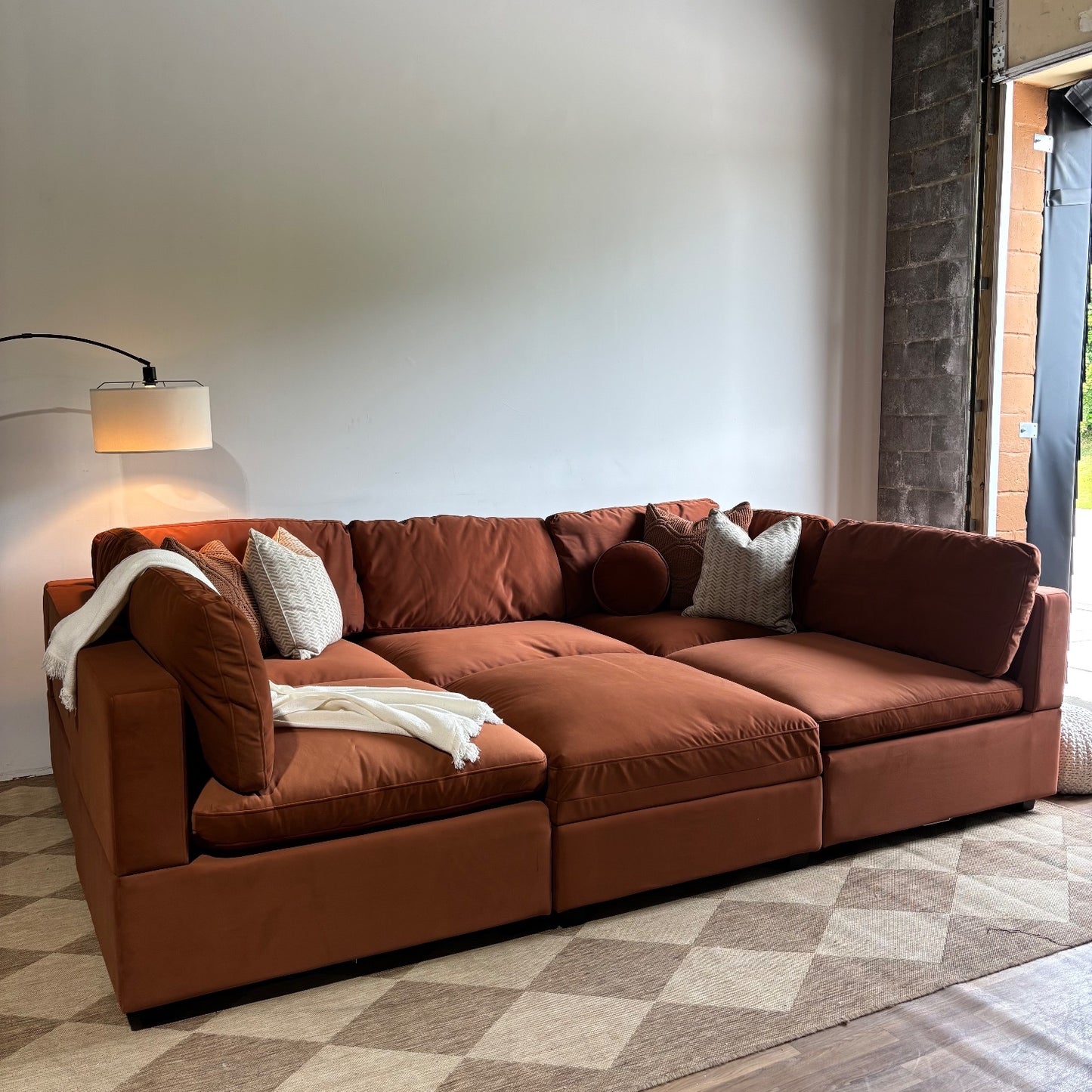 Albany Park Kova Modular Couch Pit in Rust Performance Velvet