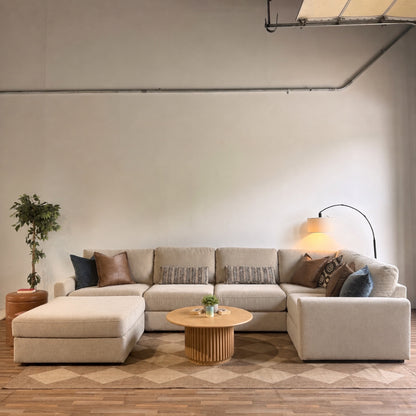 Oak U-Shape Enclosed in Beige Performance Fabric
