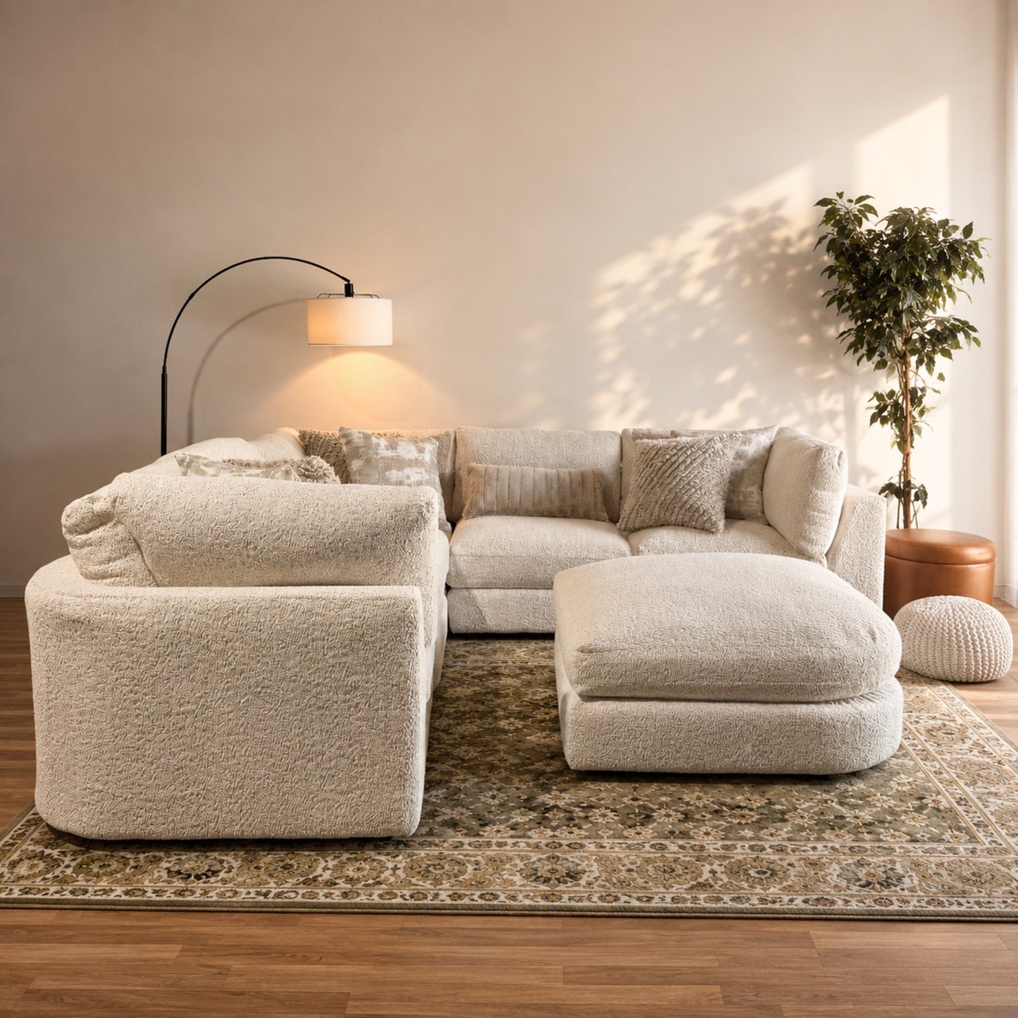 Georgia Corner Sectional + Ottoman in Cream Boucle