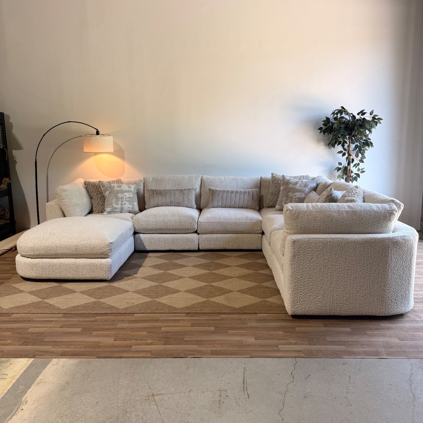 Georgia Grand Corner Sectional + Ottoman in Cream Boucle