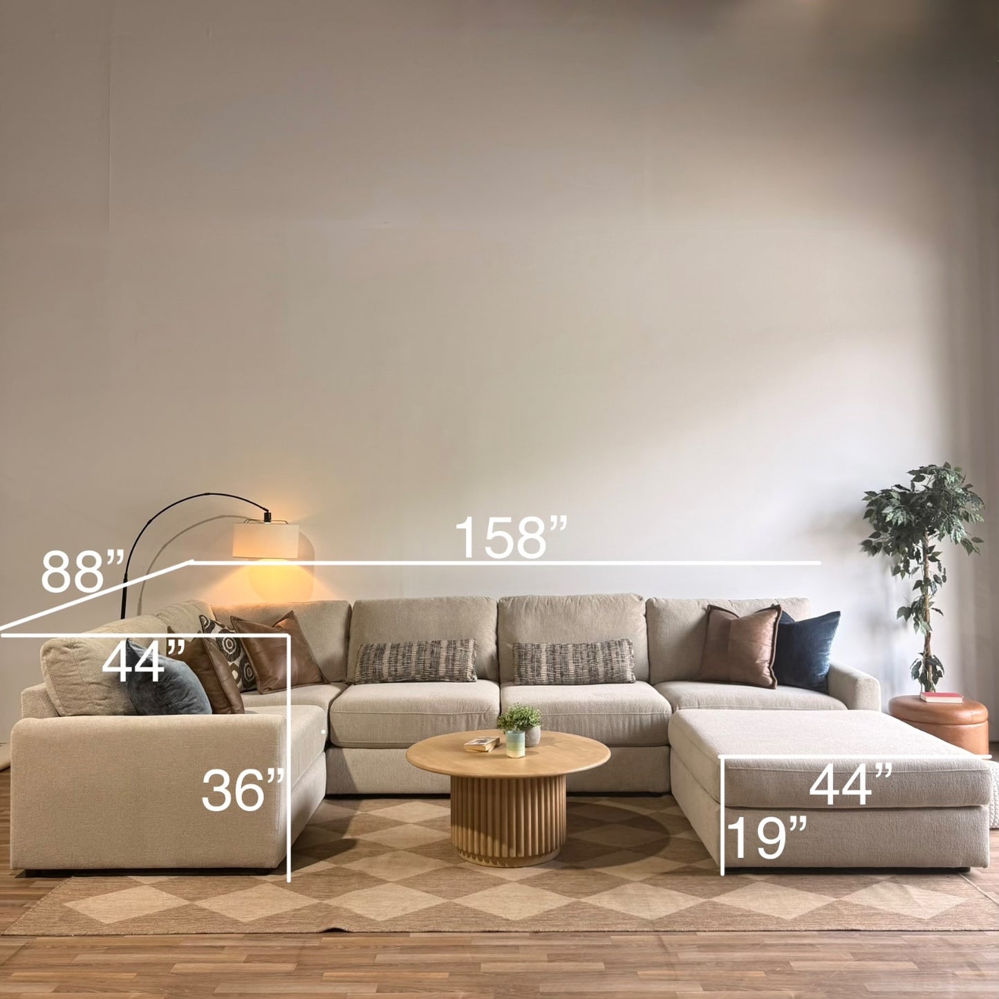 Oak U-Shape Enclosed in Beige Performance Fabric