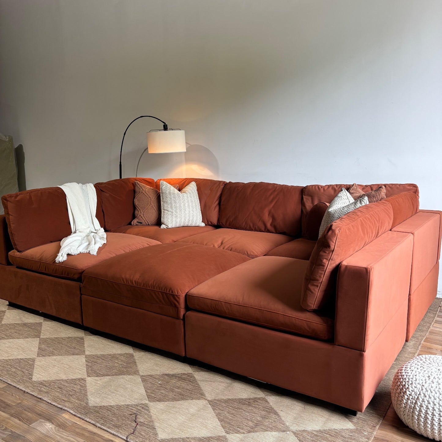 Albany Park Kova Modular Couch Pit in Rust Performance Velvet