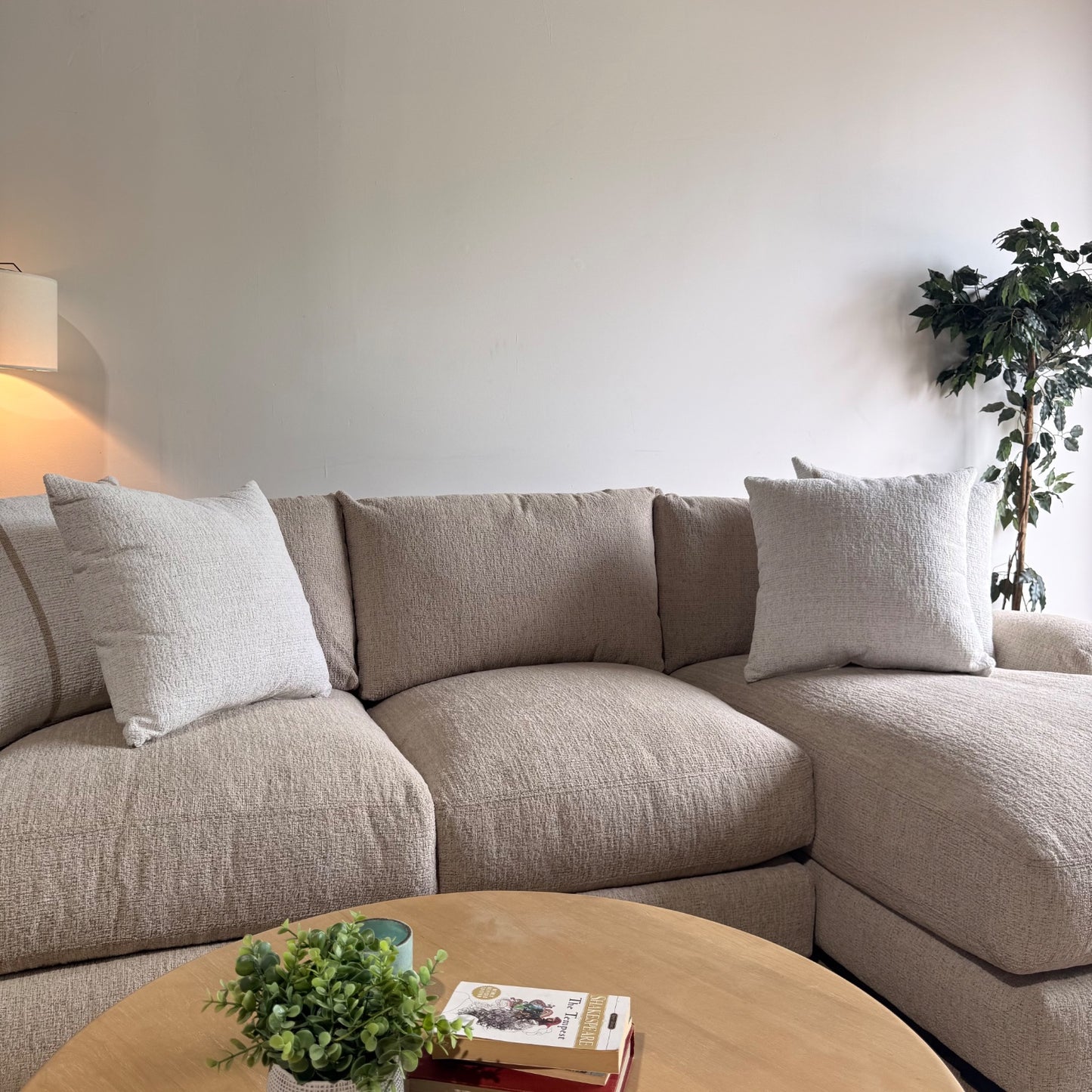 Parker Right Chaise Sectional in Beige Chenille — Kindred Couches