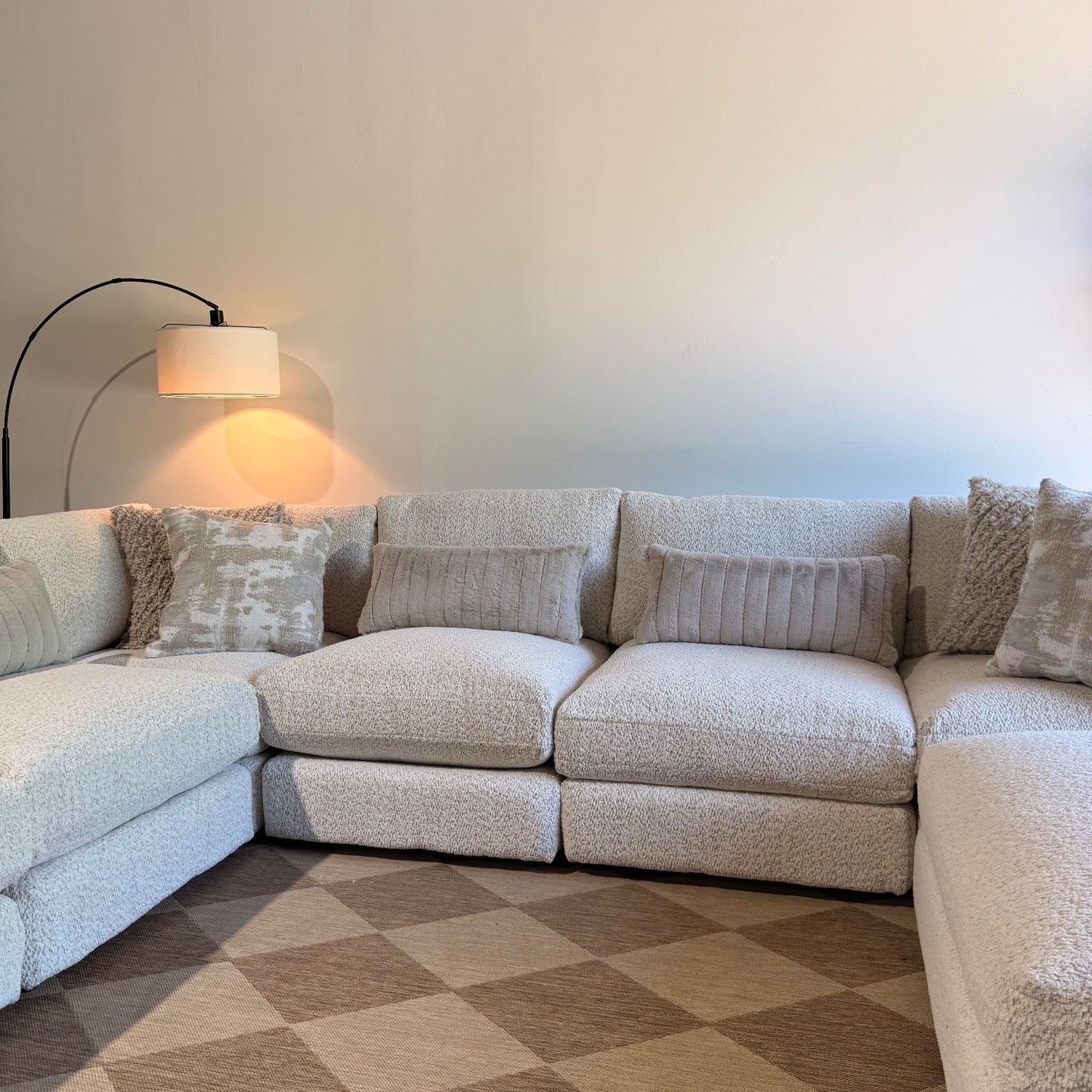 Georgia Grand Corner Sectional + Ottoman in Cream Boucle