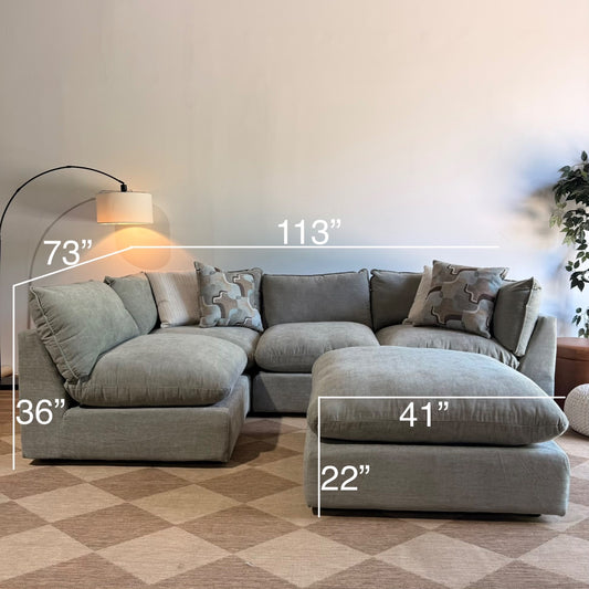 Mesa L-Shape Sectional + Ottoman in Sage Green Chenille