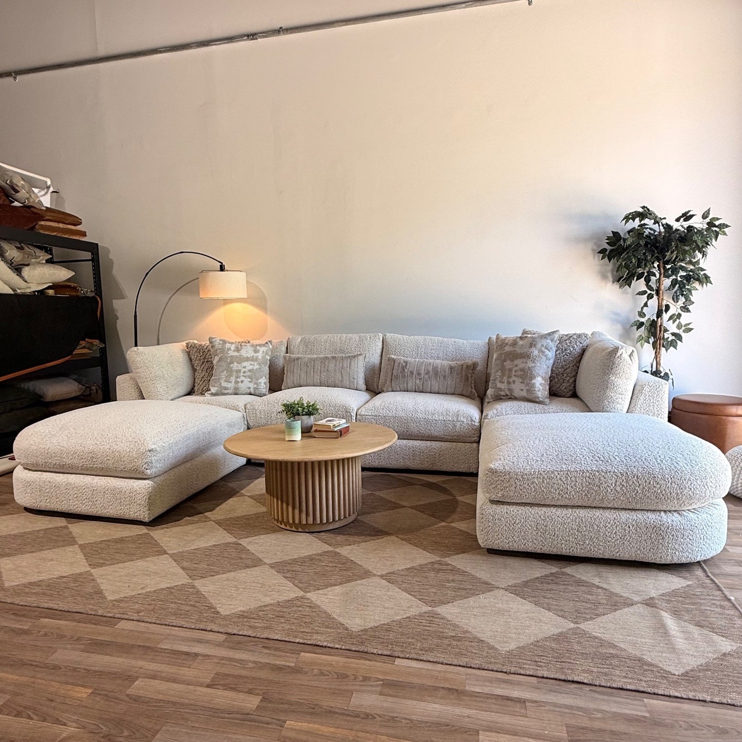 Georgia Double Chaise Sectional in Cream Boucle — Kindred Couches