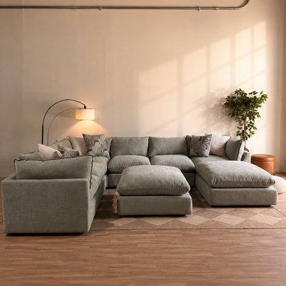 Mesa Grand Corner Sectional + 2 Ottomans in Sage Green Chenille