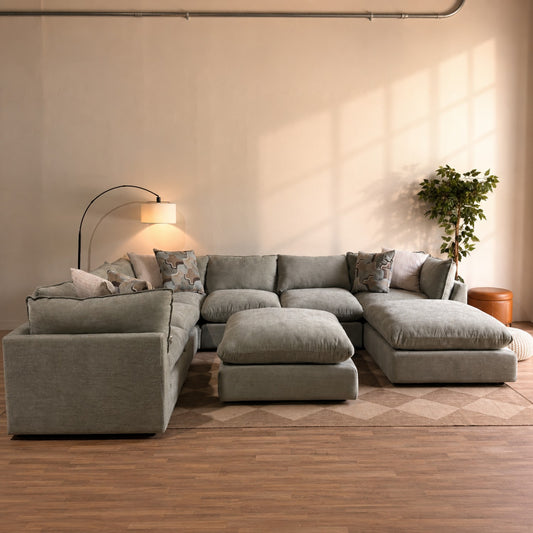 Mesa Grand Corner Sectional + 2 Ottomans in Sage Green Chenille