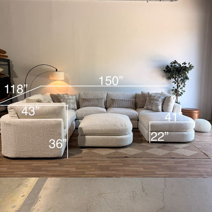 Georgia Grand Corner Sectional + 2 Ottomans in Cream Boucle