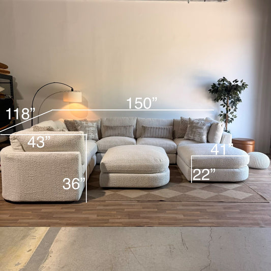 Georgia Grand Corner Sectional + 2 Ottomans in Cream Boucle