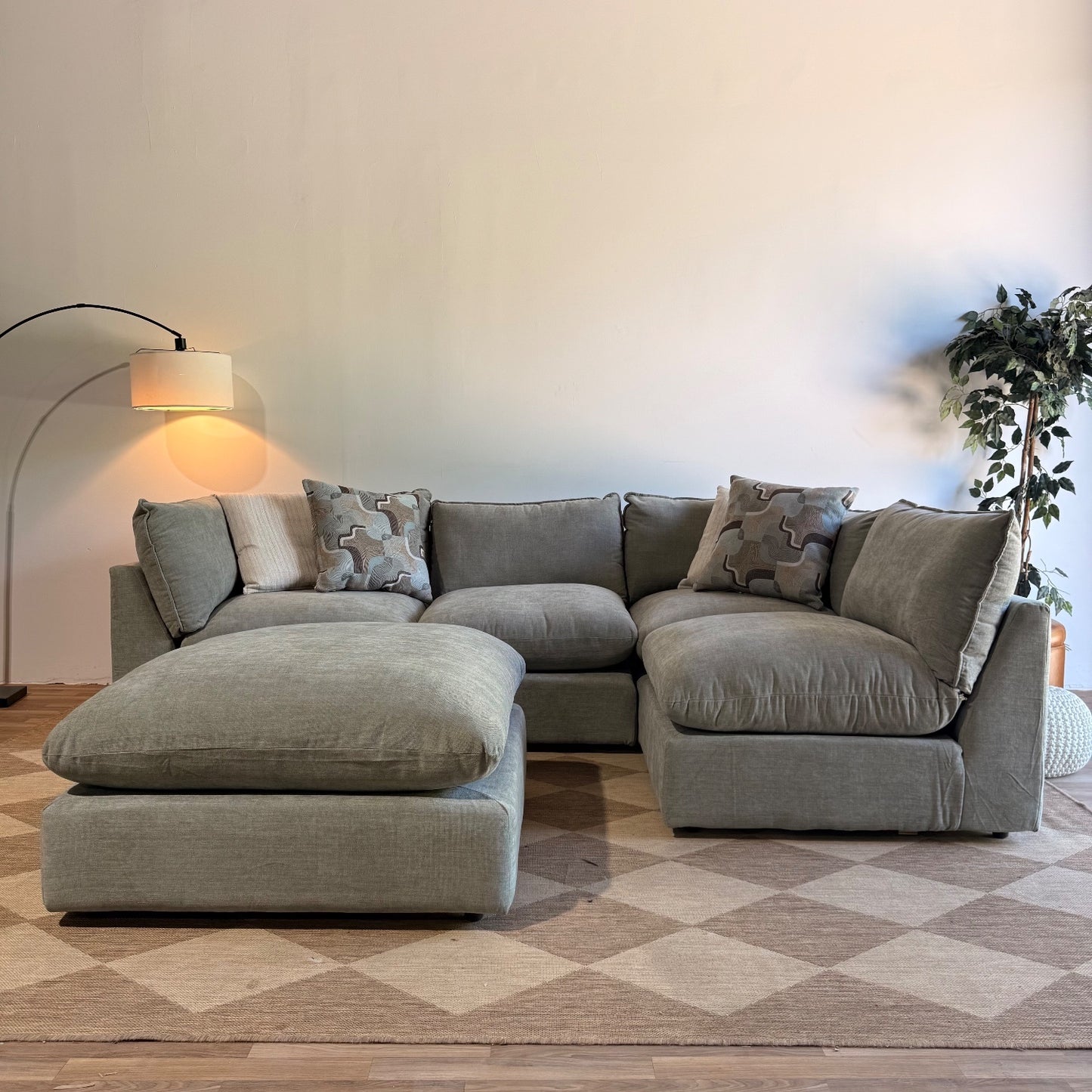 Mesa L-Shape Sectional + Ottoman in Sage Green Chenille