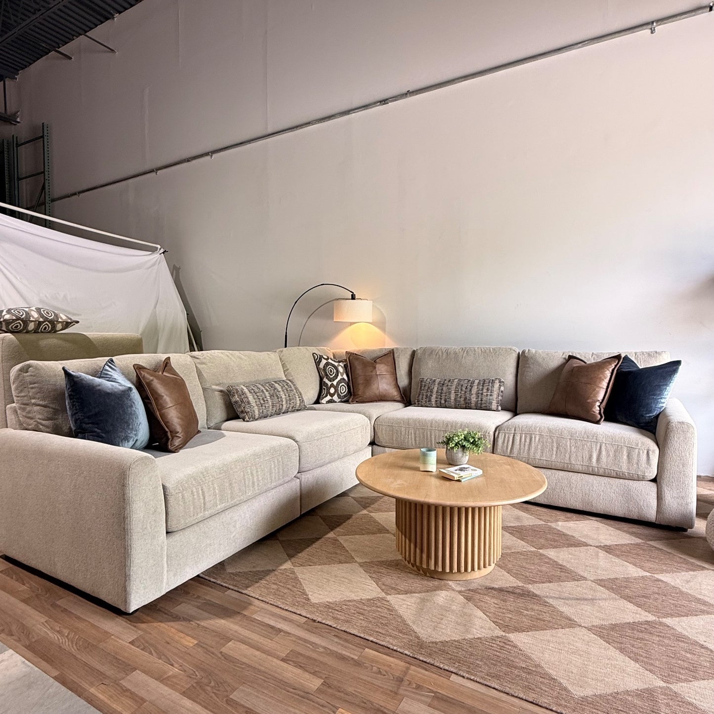 Oak Corner Sectional in Beige