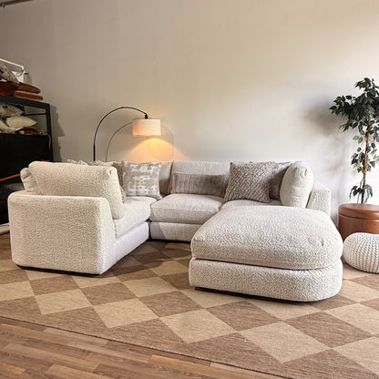 Georgia L-Shape Enclosed Sectional + Ottoman in Cream Boucle