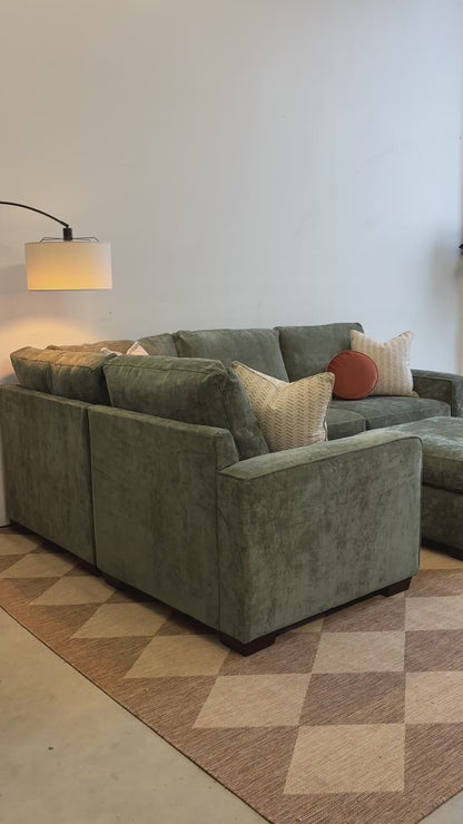 Atlas Modular L-Shape Enclosed + Ottoman in Green Chenille